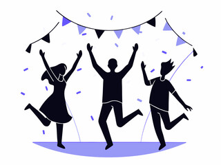 Silhouette vector illustration of a man and woman dancing walking and running