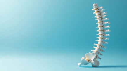 Naklejka premium A detailed human spine model is displayed against a soft blue background, illustrating the anatomical structure and natural curvature