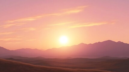 Obraz premium Pink Sunset Mountain Landscape.