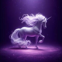 Naklejka premium Midnight purple background with a shimmering white unicorn standing gracefully in the center, its mane flowing 3