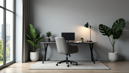 Monochromatic Gray Minimalist Home Office Professional