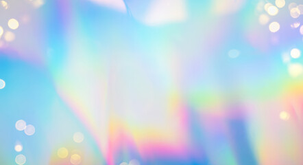 Blurred refraction light texture overlay effect. Holographic rainbow background.