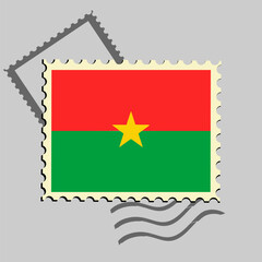 Burkina faso flag postage stamp. Isolated vector illustration on grey post stamp background