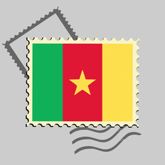 Cameroon flag postage stamp. Isolated vector illustration on grey post stamp background