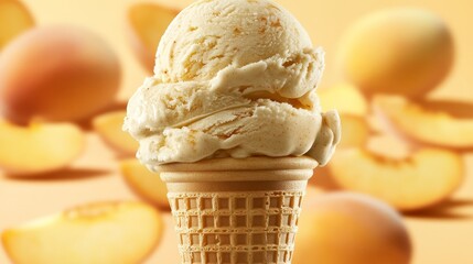 Creamy, Sweet Delight Enjoying Delicious Peach Ice Cream on a Peach Blurred Background