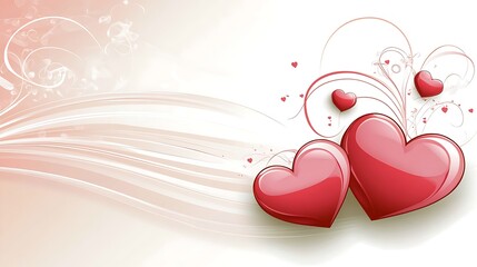 Romantic hearts are displayed against a gradient background with swirls