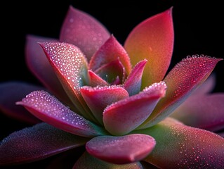 Dew Kissed Succulent Radiating Vibrant Hues Against a Dark Backdrop Capturing the Beauty of Nature in a Macro Shot