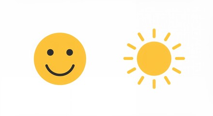Smiling Face and Sunshine Symbol on White Background Illustration