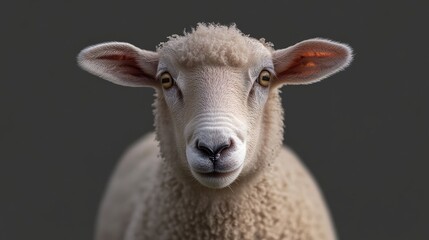 Obraz premium Young sheep isolated on transparent background looking at camera