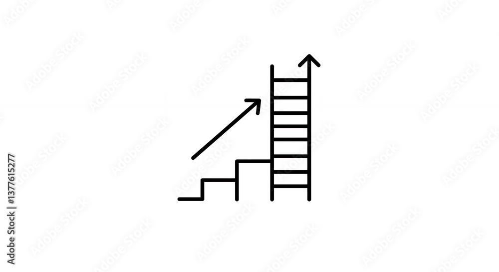 Poster climbing steps and ladder with arrow up symbolizing progress