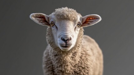 Young sheep isolated on transparent background looking at camera