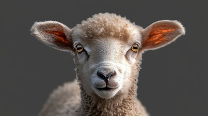 Fototapeta premium Young sheep isolated on transparent background looking at camera