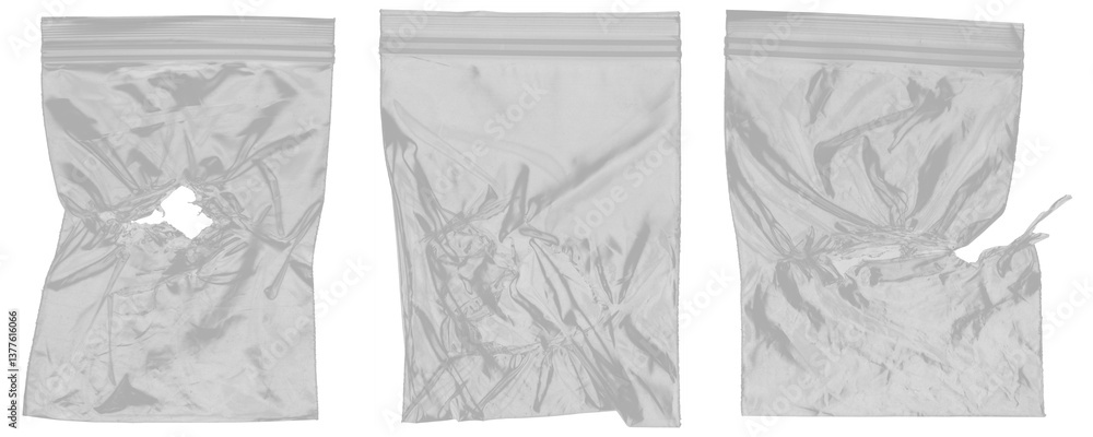 Poster a set of realistic polyethylene overlay texture - transparent zip lock bag mockup with wrinkled surf