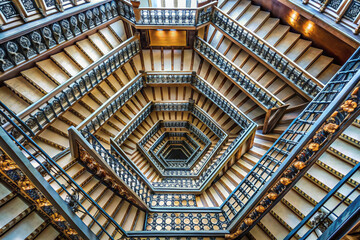 A repeating pattern of staircases in a visually intriguing layout