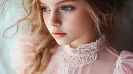 Naklejka premium Portrait of a Young Girl with Soft Expression and Natural Light
