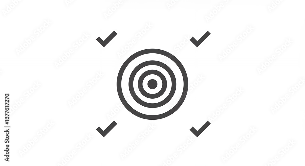 Poster target with check marks showing completion achievement and confirmation concept