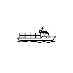 Cargo ship icon on waves  