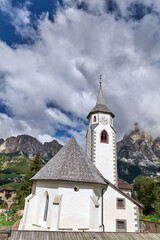 Corvara in Badia. South Tyrol. Italy View of the town. The church