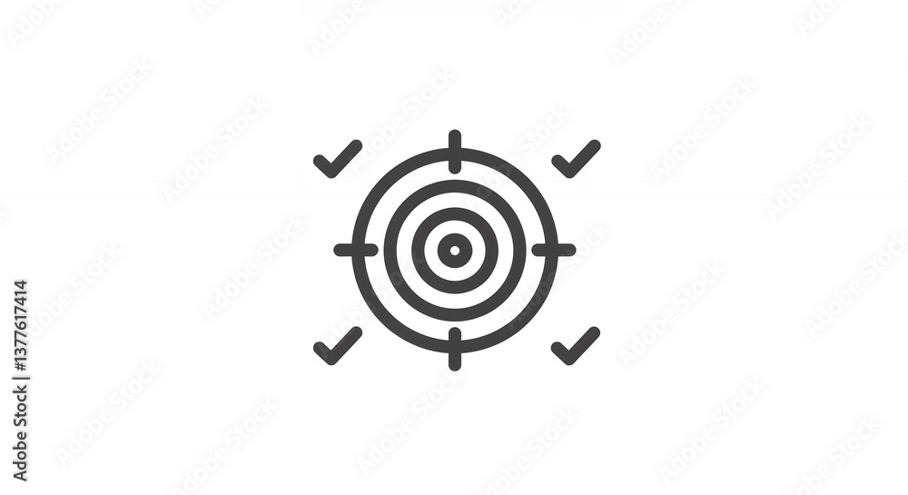 Poster target icon with check marks representing goals achieved and success