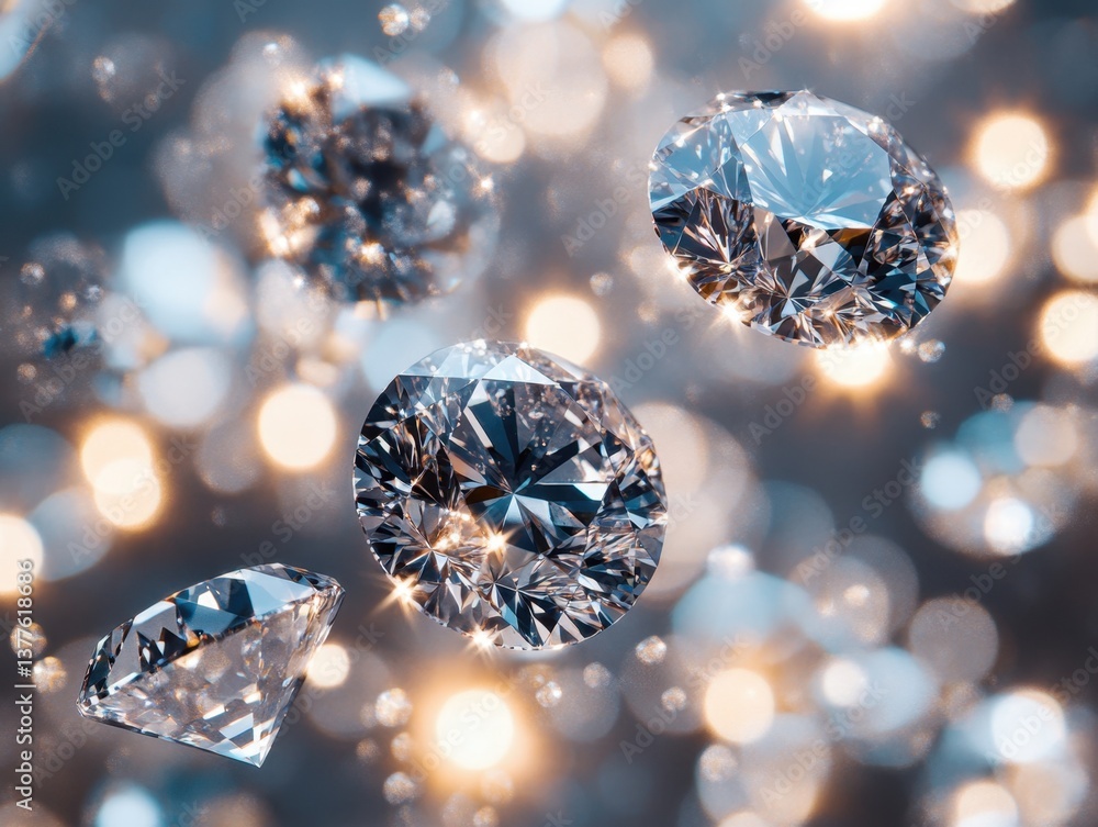 Poster sparkling diamonds against a bokeh background creating a luxurious and glamorous atmosphere for jewe