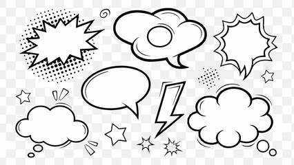 A set of expressive empty speech and thought bubbles with halftone shading, great for custom text and storytelling