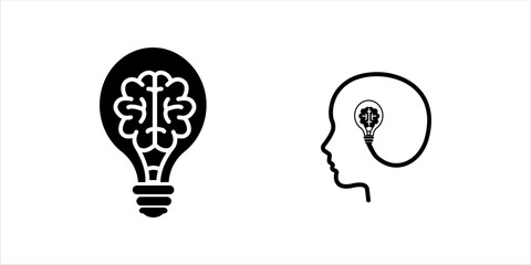 Set of 2 icons brain lamp and head on whte bacground