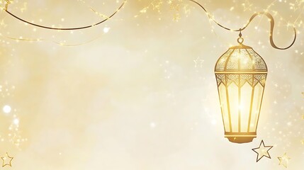 A decorative gold lantern with a celestial and luminous background