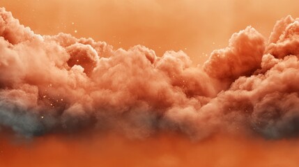 Abstract Orange and Gray Cloudscape with Glowing Particles