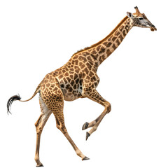 Naklejka premium Young giraffe jumping on a white background