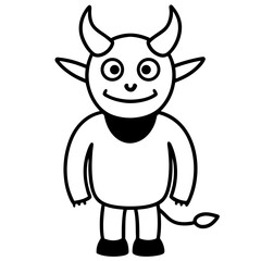 Cartoonish demon with tiny horn line art vector illustration