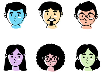 set of avatar cartoon user profile image collection for UI mobile Male and female faces. Men and women portraits flat style colorful and outline style