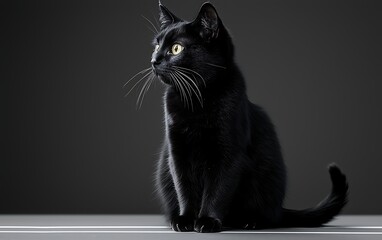 Black cat studio portrait.
