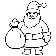 Santa Claus holding a gift sack line art vector illustration 