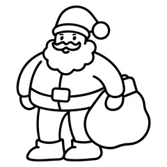 Santa Claus holding a gift sack line art vector illustration 