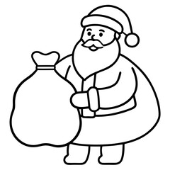 Santa Claus holding a gift sack line art vector illustration 