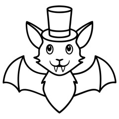 Vampire bat with a top hat and monocle line art vector illustration 
