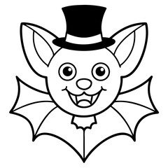Vampire bat with a top hat and monocle line art vector illustration 
