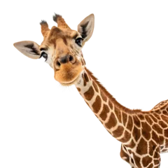 Fototapete Giraffe Tall giraffe portrait isolated on white, a cute wild mammal with a long neck  © REHENA