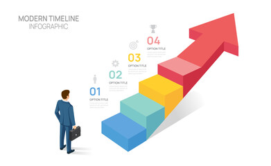 Business success infographic with arrow isometric 5 steps, career growth, and achievement concept, vector.