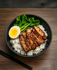 Grilled Pork Rice Bowl with Egg and Vegetables