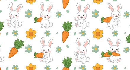 Adorable Bunny Carrot Pattern: Springtime Joy AI Generated