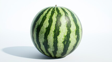 Fresh watermelon with green stripes displayed on a light background, ideal for summer picnics and refreshing snacks