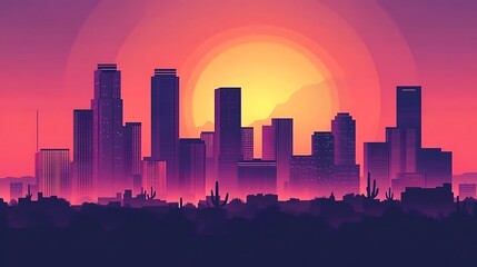 Naklejka premium Sunset Cityscape with Desert Skyline.