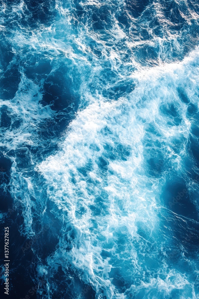 Aufkleber captivating aerial view of turquoise ocean water with foamy waves creating dynamic patterns and text
