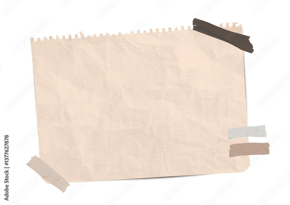 Poster blank paper sheets strips isolated. ripped beige grid note paper. real notepad with dot line isolate