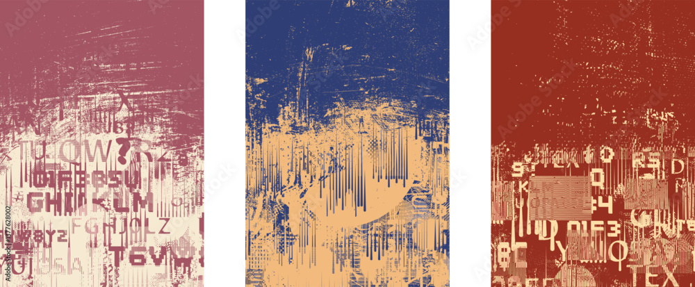 Fototapete Background with glitch distorted grunge textures . grunge background texture with halftone dots, glitched shapes, textures and lines .Screen print vector background with grunge textured surface.