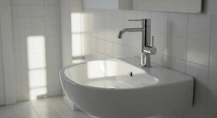 Modern bathroom sink soft light minimalist design. AI Generated