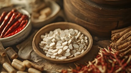 Naklejka premium Chinese herb medicine or astragali radix or milkvetch root