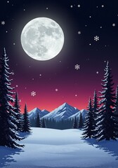 Fototapeta premium Serene Winter Night Landscape Full Moon. AI Generated