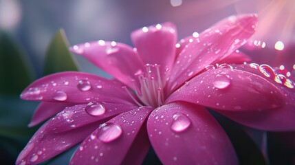 Fototapeta premium A dramatic macro shot of pink azaleas with water droplets glistening on the petals.